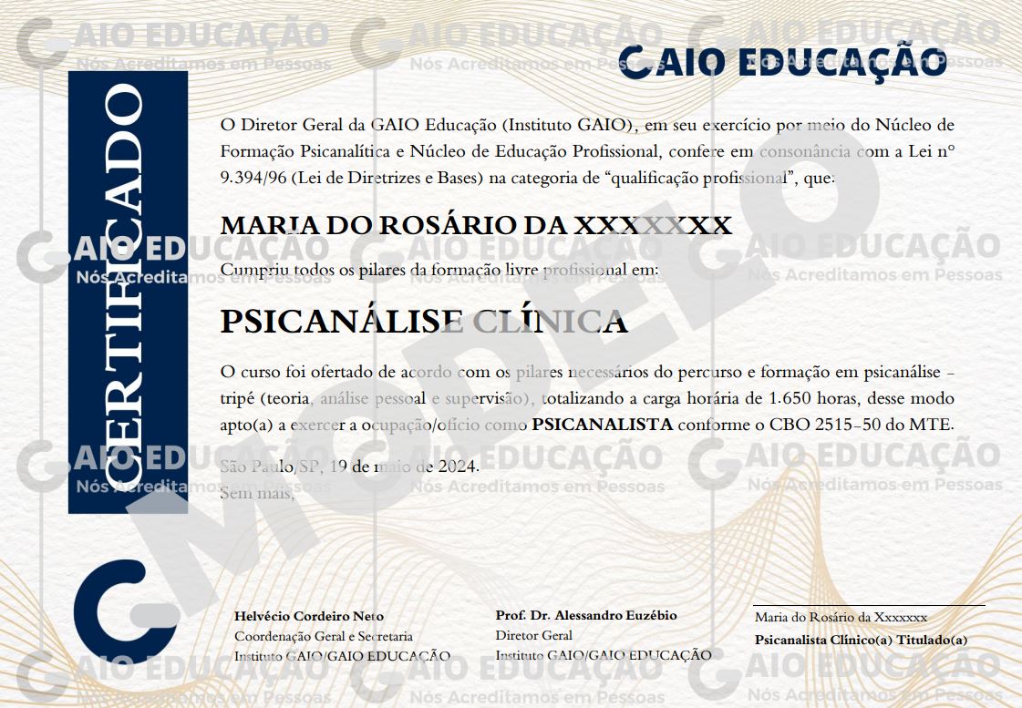 Formação Livre em Psicanálise Clínica 1.650h (EaD) - AVA GAIO